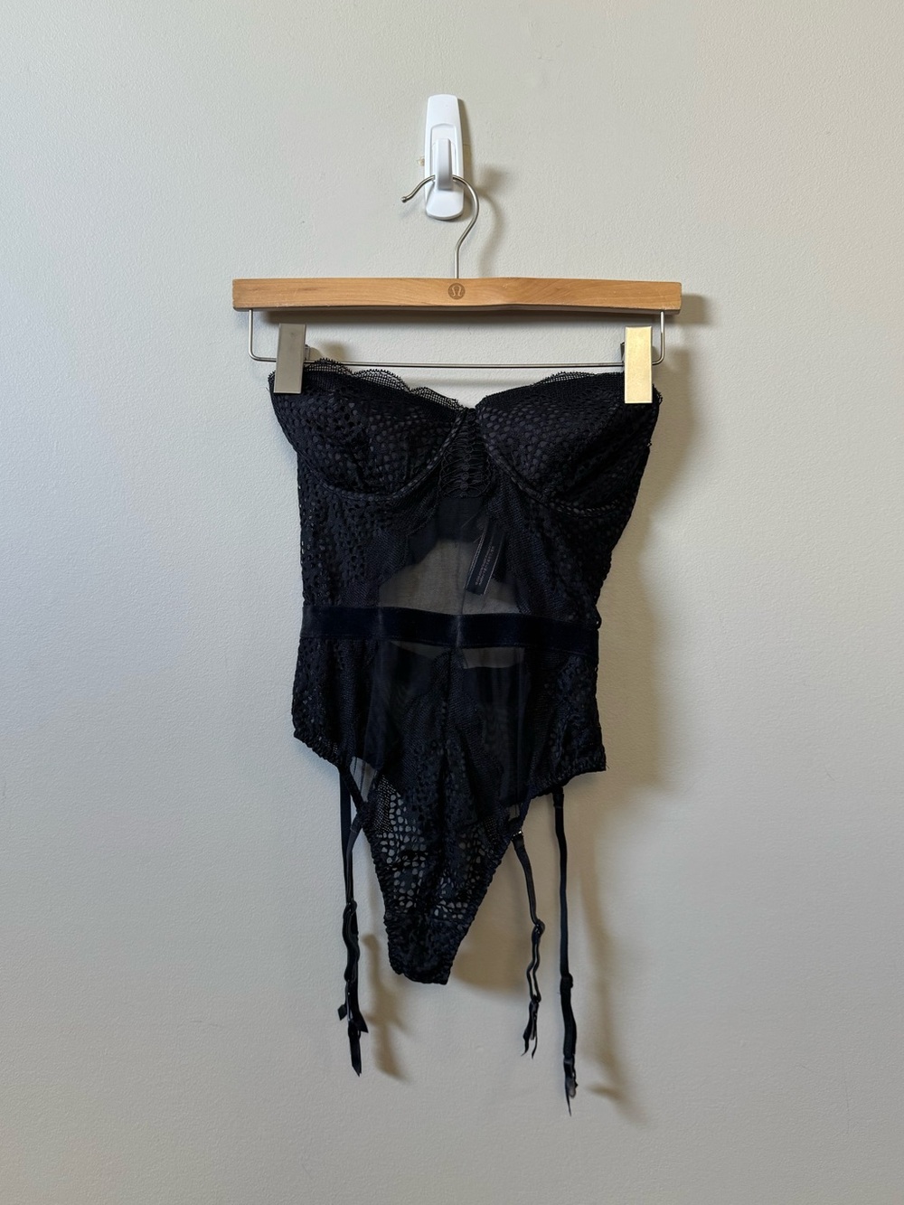 Victoriaโs Secret mesh & lace black one piece bodysuit lingerie